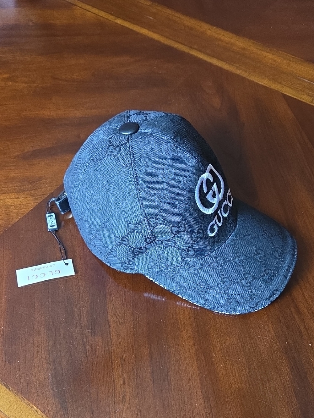 Gucci Men's Black Logo Monogram Baseball Cap